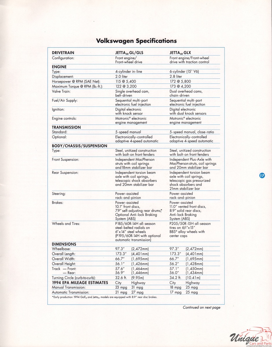 1994 VW Lineup Brochure Page 13